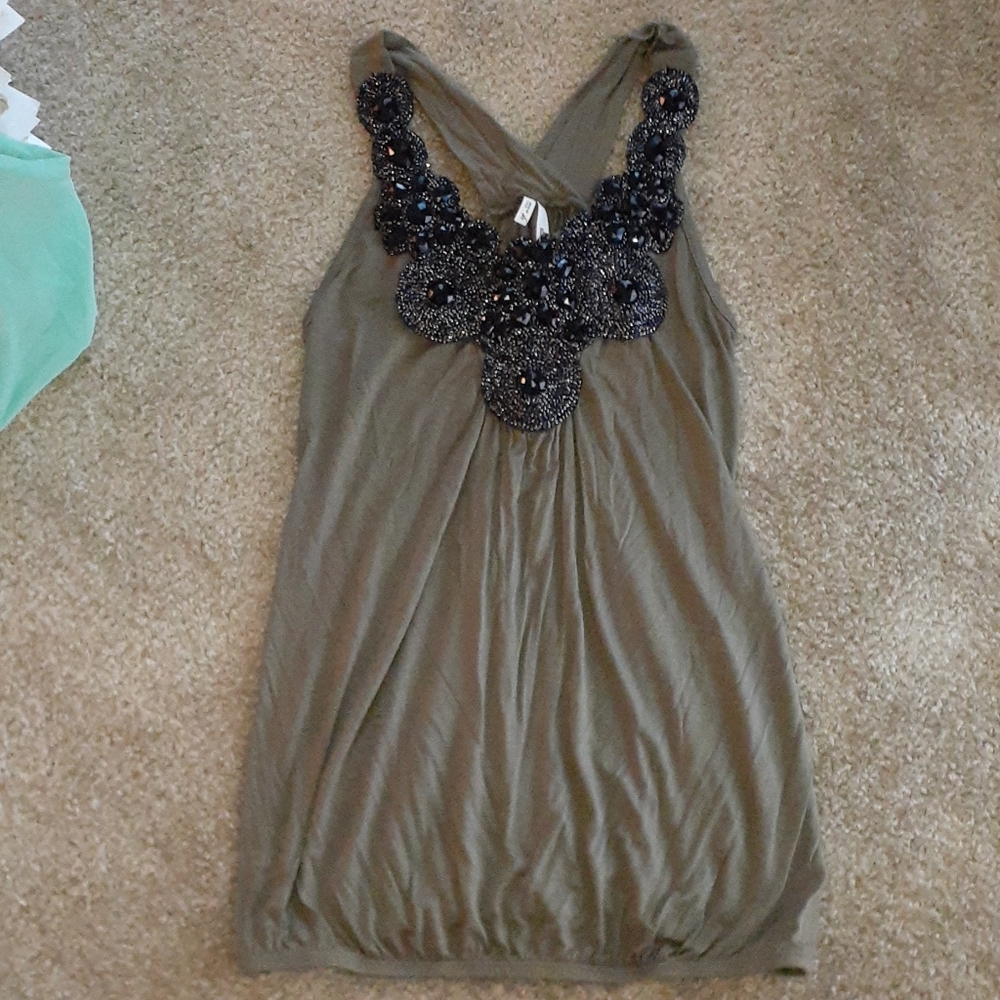 Olive green top with embellishments